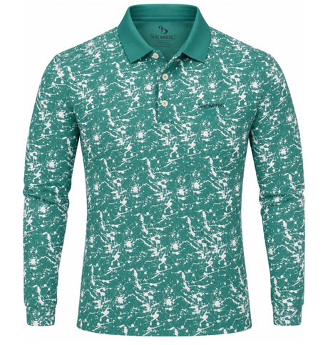 Men’s Abstract Splatter Printed Long Sleeve Golf Polo