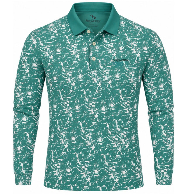 Men’s Abstract Splatter Printed Long Sleeve Golf Polo