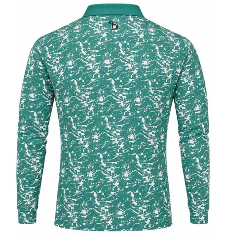 Men’s Abstract Splatter Printed Long Sleeve Golf Polo