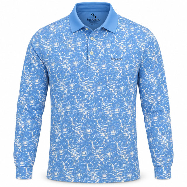 Men’s Abstract Splatter Printed Long Sleeve Golf Polo
