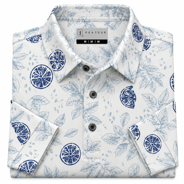 Citrus Bloom Print Short Sleeve Golf Polo Shirt