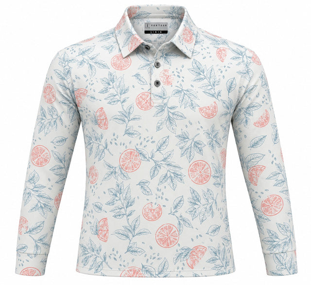 Citrus Bloom Print Short Sleeve Golf Polo Shirt