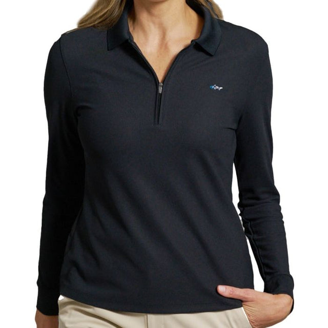 Women's Long Sleeve Classic Pique Polo T-Shirt - Black