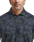 Linear Botanical Print Short Sleeve Golf Polo Shirt