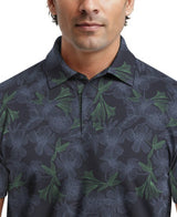 Linear Botanical Print Short Sleeve Golf Polo Shirt