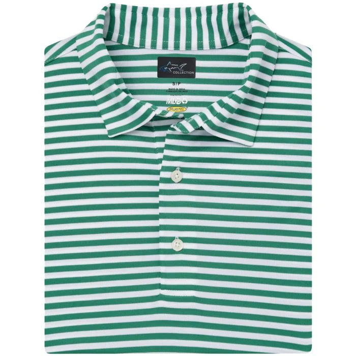 ML75 Recycled Microlux Yarn-Dye Stripe Golf Polo - Birdie Green/White