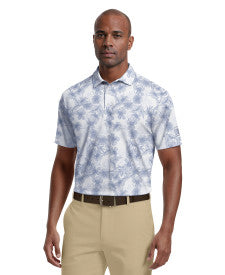 Linear Botanical Print Short Sleeve Golf Polo Shirt
