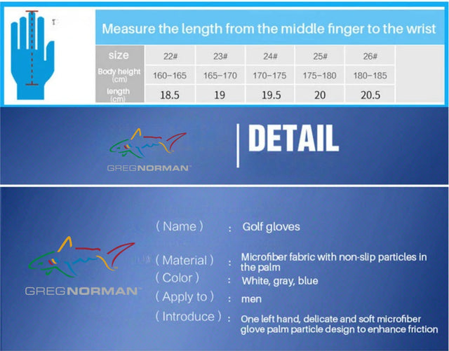 Greg Norman Men’s Compression-Fit Golf Gloves - Left Hand