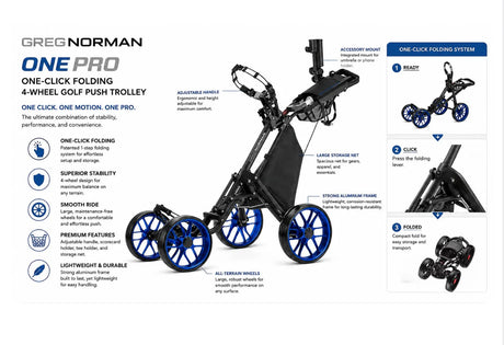 Greg Norman ONE Pro One-Click Folding 4-Wheel Golf Push Trolley