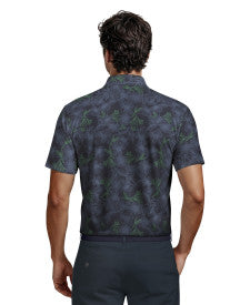 Linear Botanical Print Short Sleeve Golf Polo Shirt
