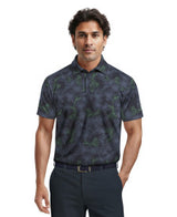 Linear Botanical Print Short Sleeve Golf Polo Shirt