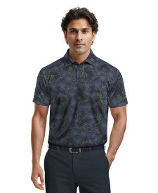 Linear Botanical Print Short Sleeve Golf Polo Shirt