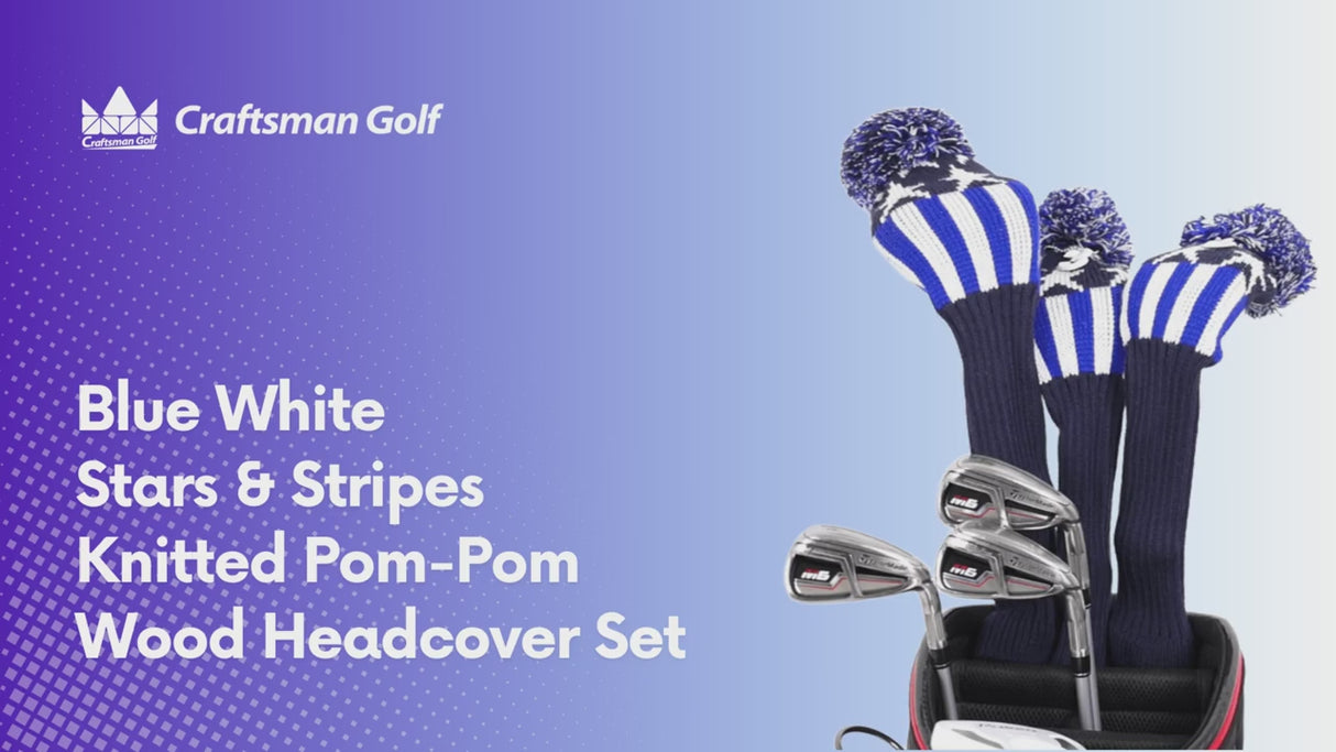 Blue & White Star Golf Headcovers – 3-Piece Knitted Set