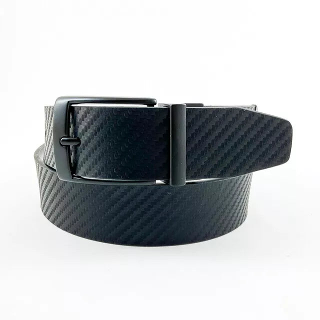Mens Carbon Fiber Texture Reversible Belt - BLK/WHT