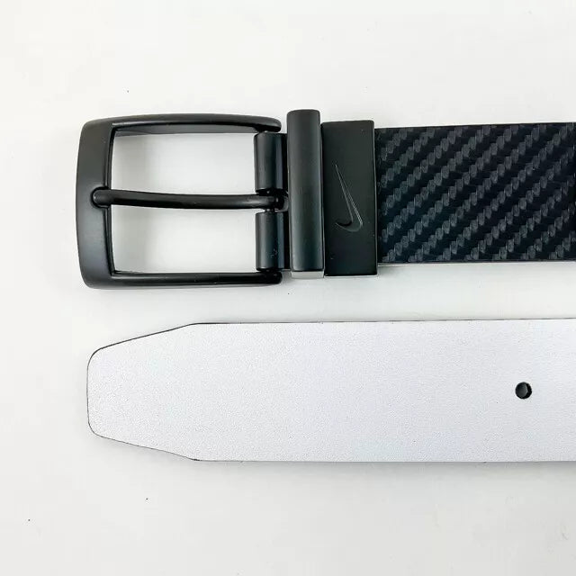 Mens Carbon Fiber Texture Reversible Belt - BLK/WHT