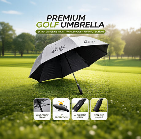 Golf Umbrella – Black, Auto Open, Double Canopy Design