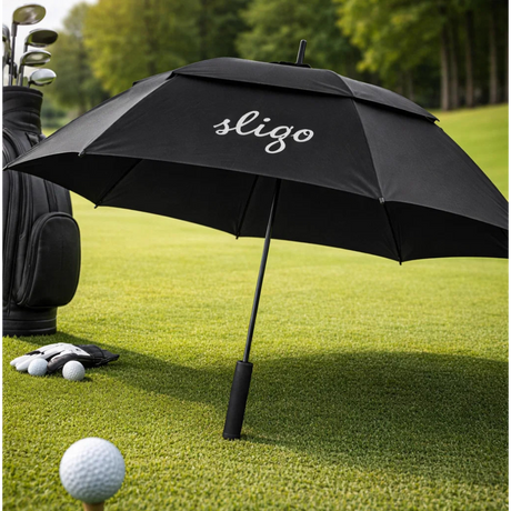 Golf Umbrella – Black, Auto Open, Double Canopy Design