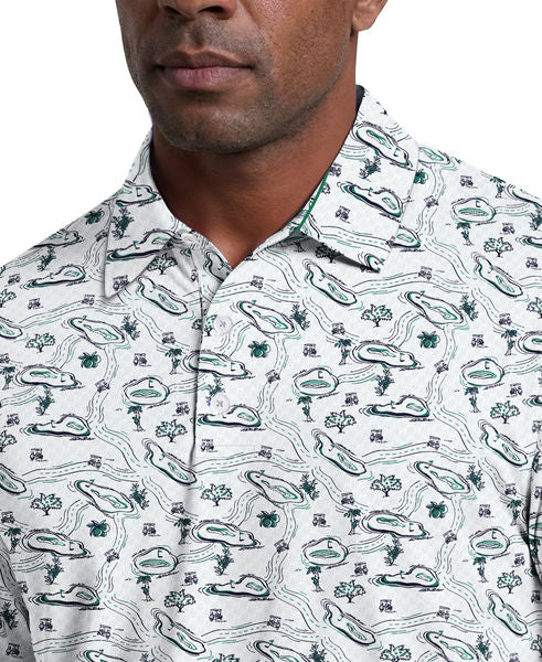Flowering Peach Print Short Sleeve Golf Polo Shirt