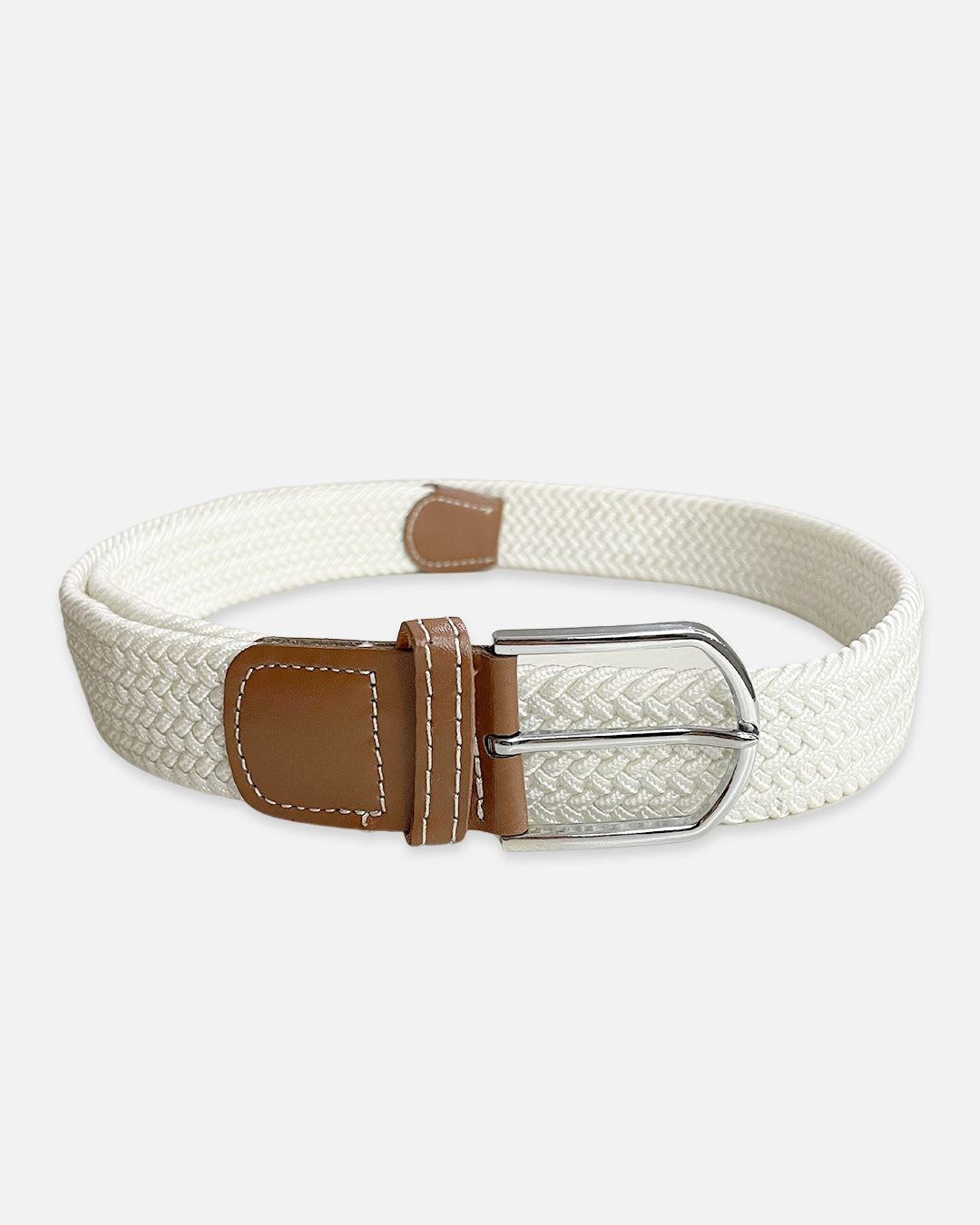 Hand Braided Stretch Belt - Beige & White  Premium golf apparel and  accessories in India